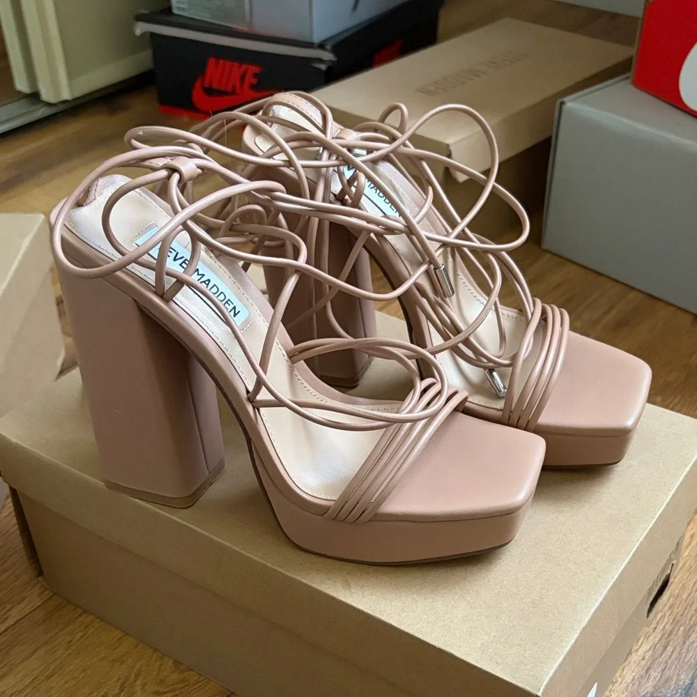 Steve Madden Blush Lace-Up Platform Block Heels